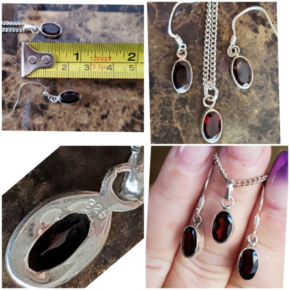 Genuine 1ct Deep Red Garnet Earrings and Pendant Set - Picture 7 of 7